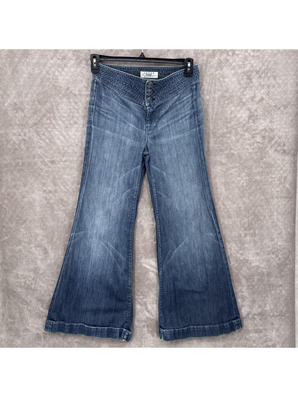 7 For All Mankind Jeans Womens 28 Medium Wash Low Rise Wide Leg Denim Stretch